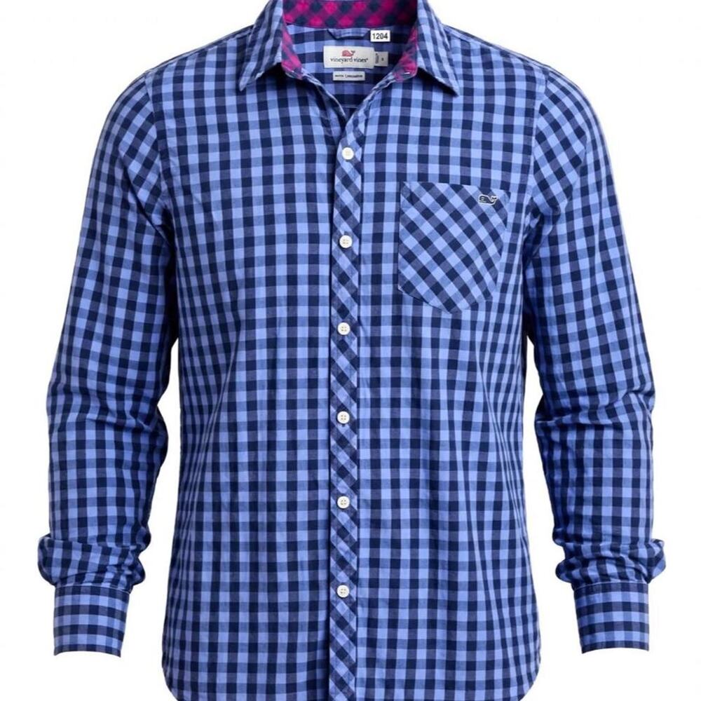 Vineyard Vines Shirt Womens 6 Blue Gingham Check With Cashmere Button Up